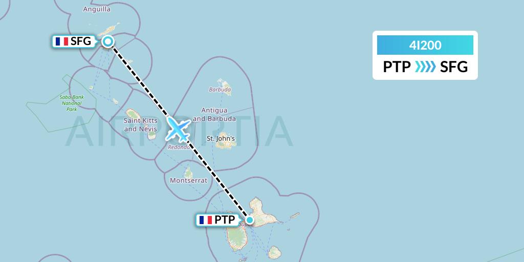 4I200 Izair Flight Map: Pointe-a-Pitre to Sint Maarten