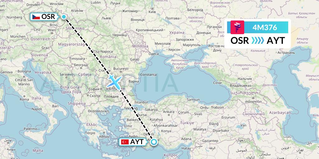 4M376 LATAM Airlines Argentina Flight Map: Ostrava to Antalya