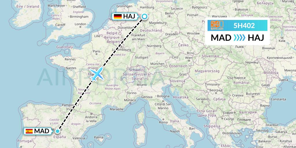 5H402 Fly540 Flight Map: Madrid to Hannover