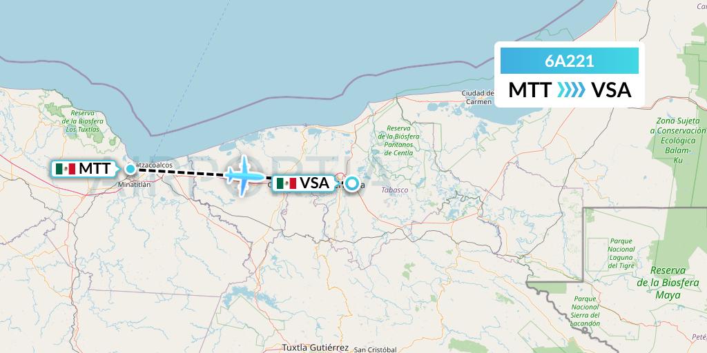 6A221 Armenia Airways Aircompany CJSC Flight Map: Minatitlan to Villahermosa