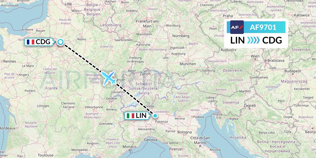 AF9701 Air France Flight Map: Milan to Paris