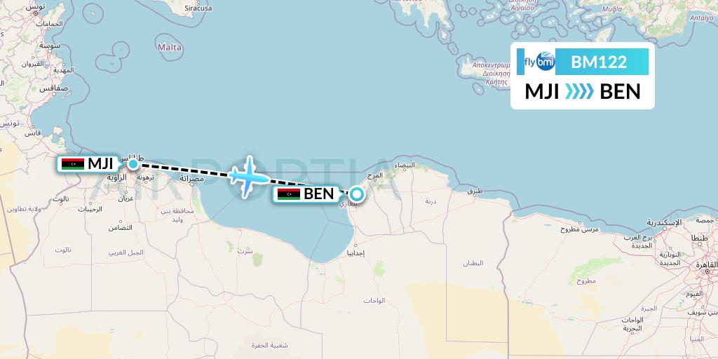 BM122 BMI Regional Flight Map: Tripoli to Benghazi