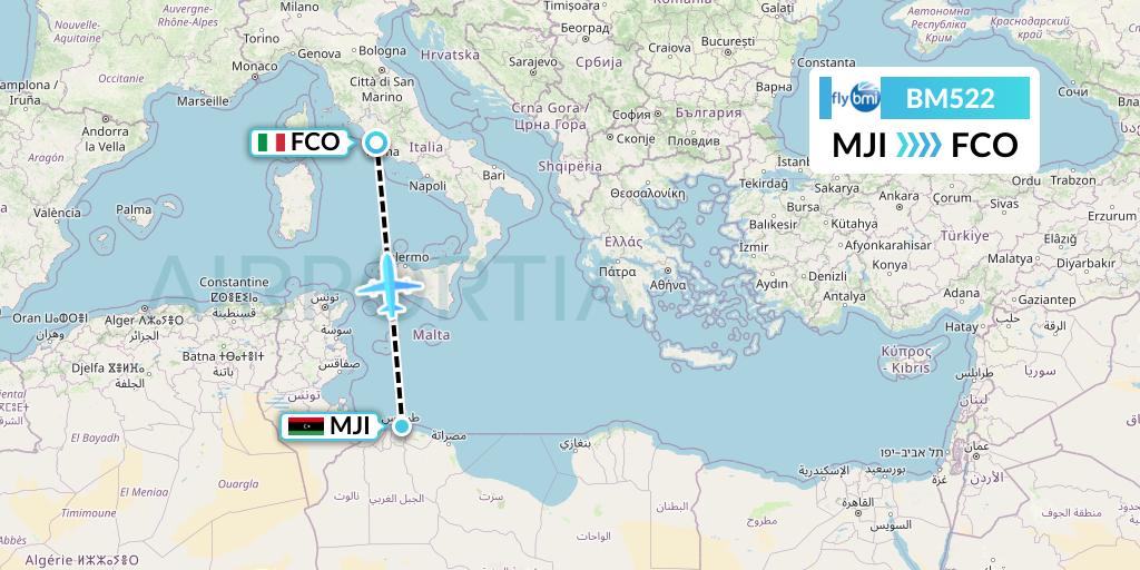 BM522 BMI Regional Flight Map: Tripoli to Rome