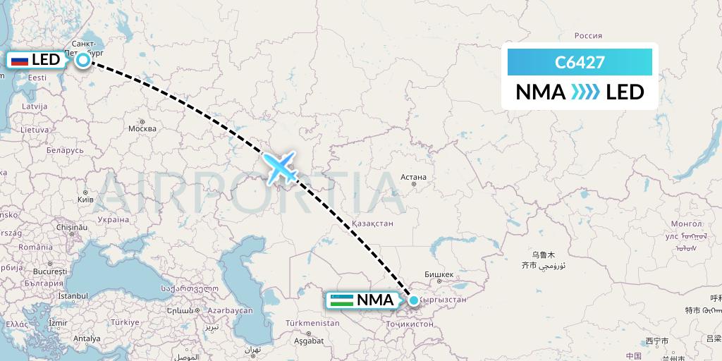 C6427 Capitol Air Express Flight Map: Namangan to St. Petersburg