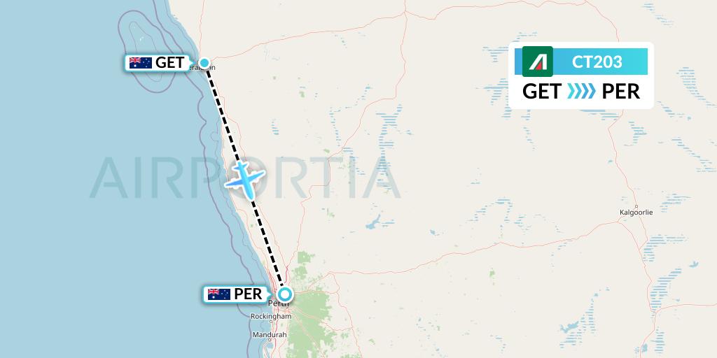 CT203 Alitalia CityLiner Flight Map: Geraldton to Perth