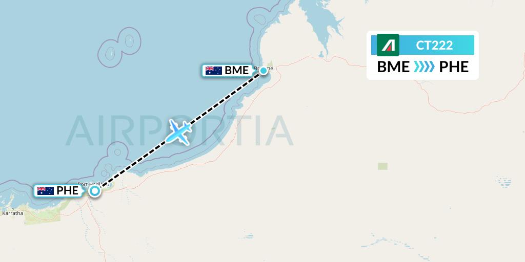 CT222 Alitalia CityLiner Flight Map: Broome to Port Hedland