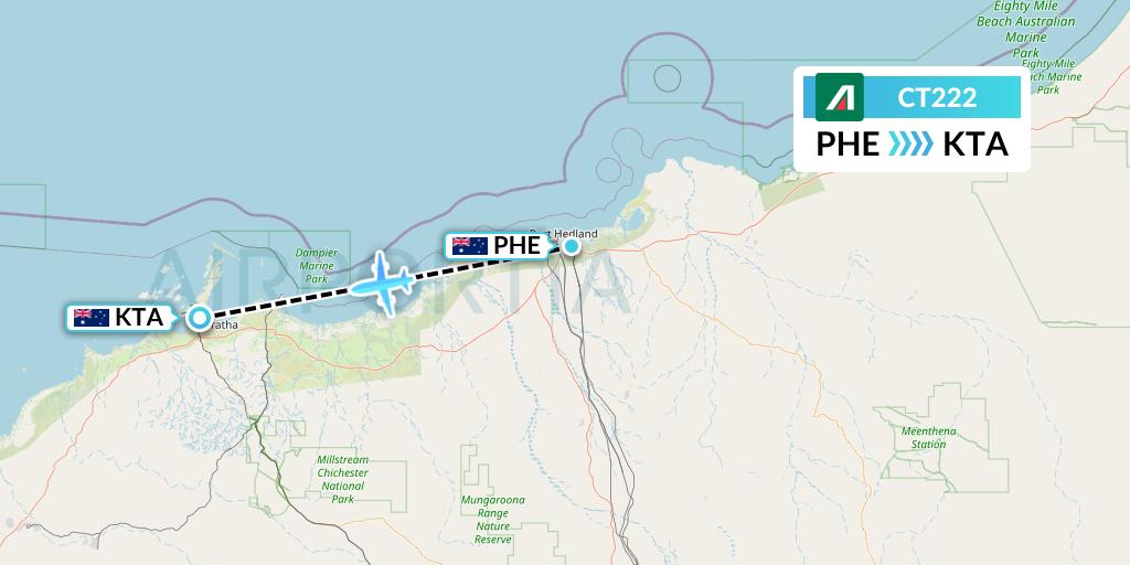 CT222 Alitalia CityLiner Flight Map: Port Hedland to Karratha