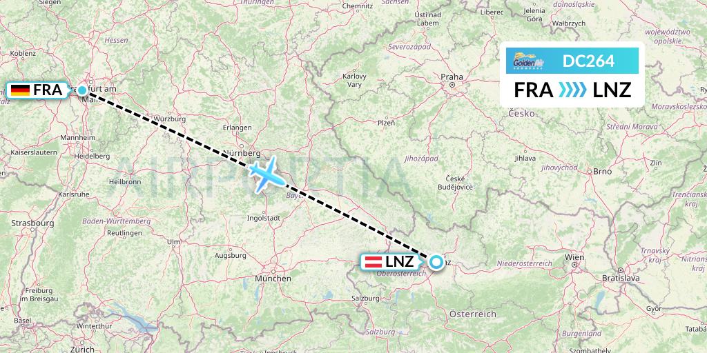 DC264 Braathens Regional Flight Map: Frankfurt to Linz