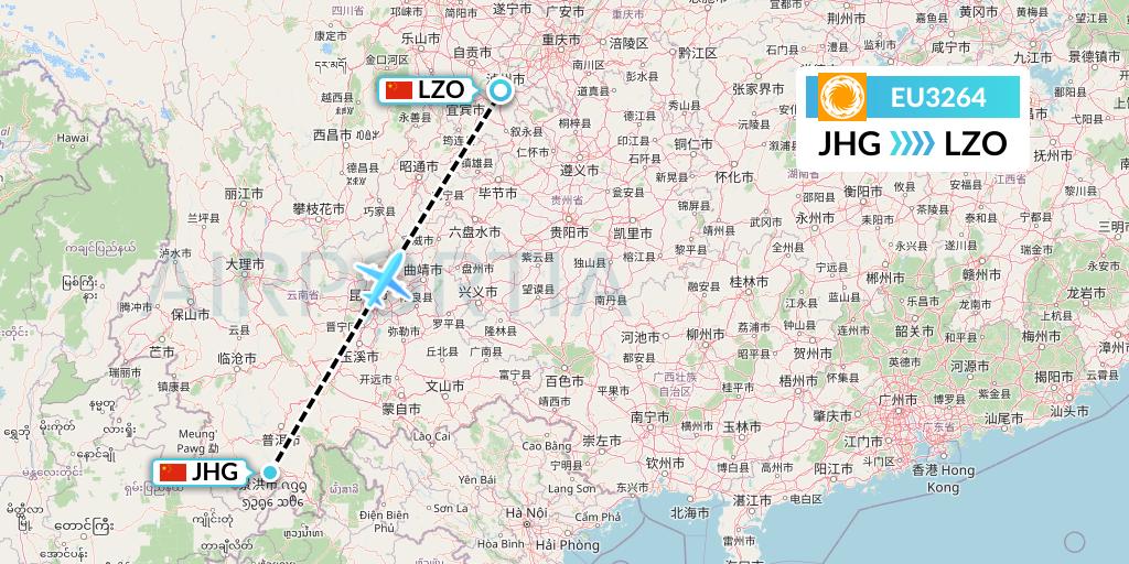 EU3264 Chengdu Airlines Flight Map: Jinghong to Luzhou