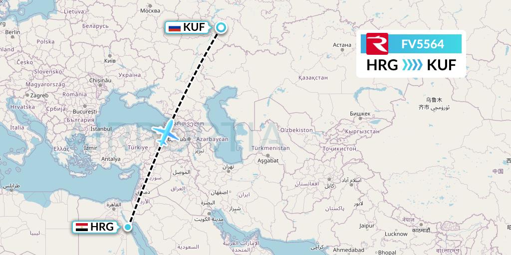 FV5564 Rossiya Flight Map: Hurghada to Samara