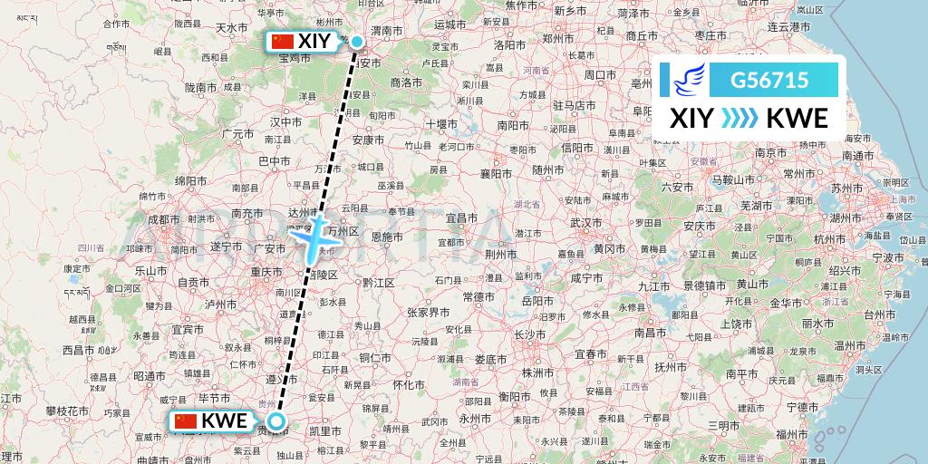 G56715 China Express Airlines Flight Map: Xi'an to Guiyang