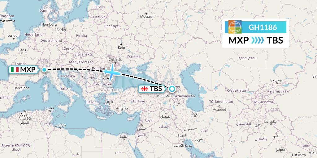 GH1186 Globus Flight Map: Milan to Tbilisi