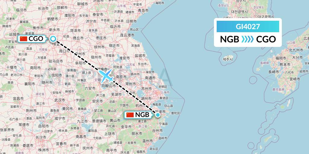 GI4027 Germania Express Flight Map: Ningbo to Zhengzhou