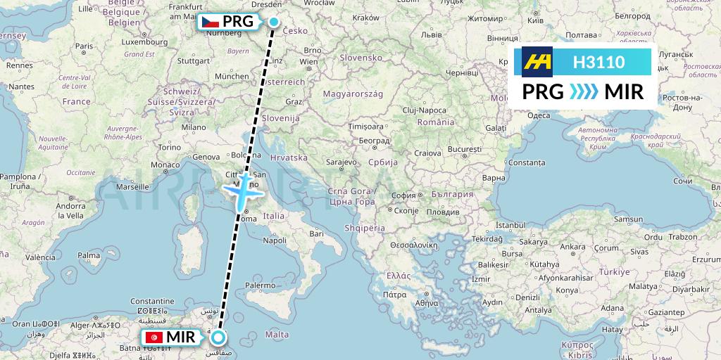 H3110 Harbour Air Flight Map: Prague to Monastir