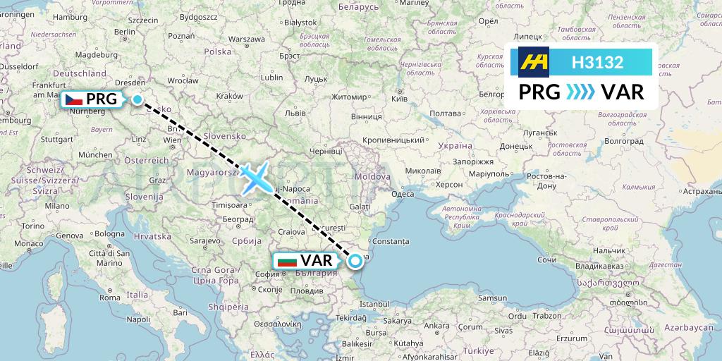 H3132 Harbour Air Flight Map: Prague to Varna