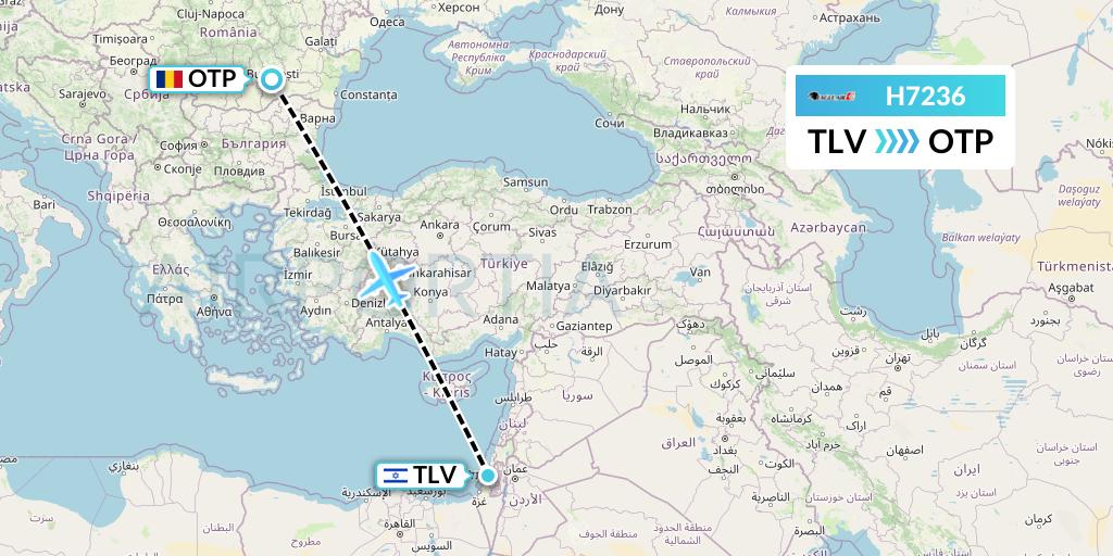 H7236 Eagle Air Flight Map: Tel Aviv to Bucharest