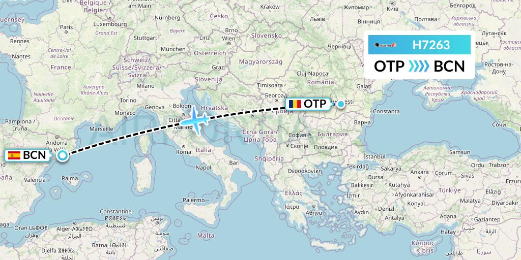 H7263 Eagle Air Flight Map: Bucharest to Barcelona