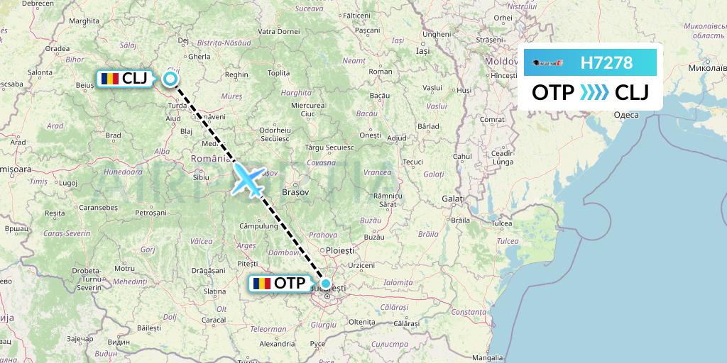 H7278 Eagle Air Flight Map: Bucharest to Cluj-Napoca