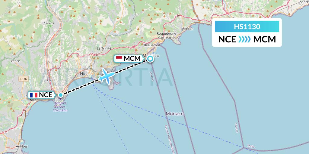 HS1130 Heli Securite Helicopter Airline Flight Map: Nice to Fontvieille