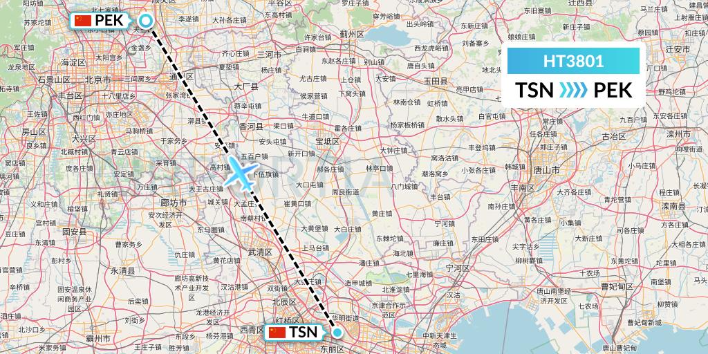 HT3801 Ningxia Cargo Airlines CO.,LTD Flight Map: Tianjin to Beijing