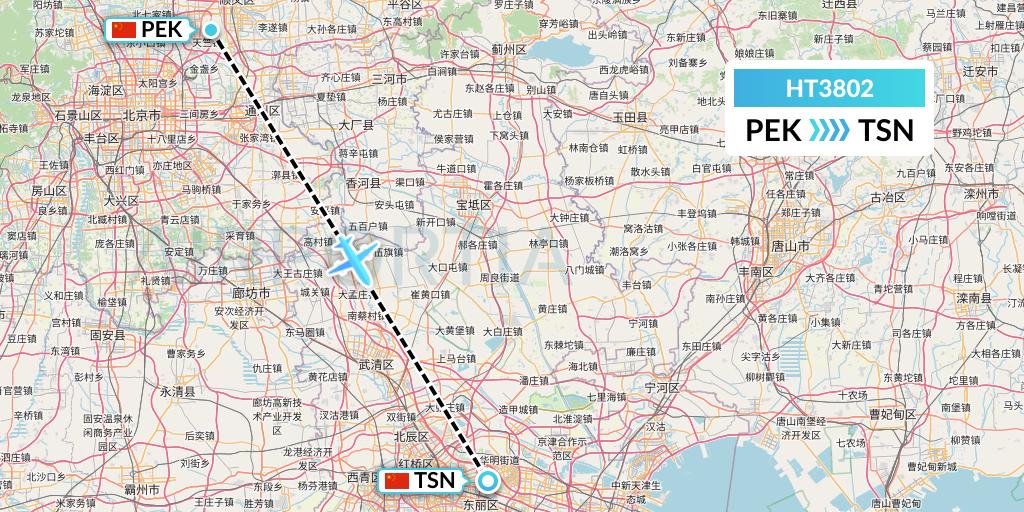 HT3802 Ningxia Cargo Airlines CO.,LTD Flight Map: Beijing to Tianjin