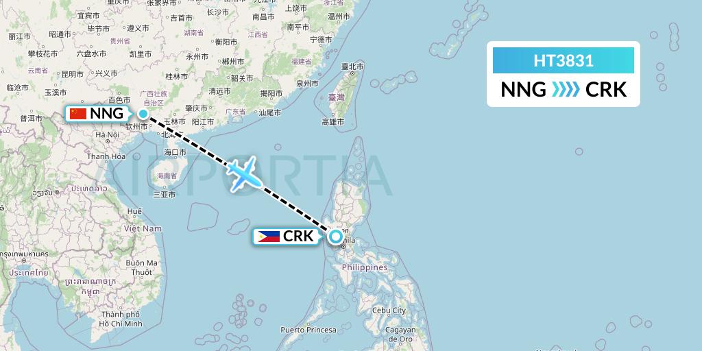 HT3831 Ningxia Cargo Airlines CO.,LTD Flight Map: Nanning to Angeles City