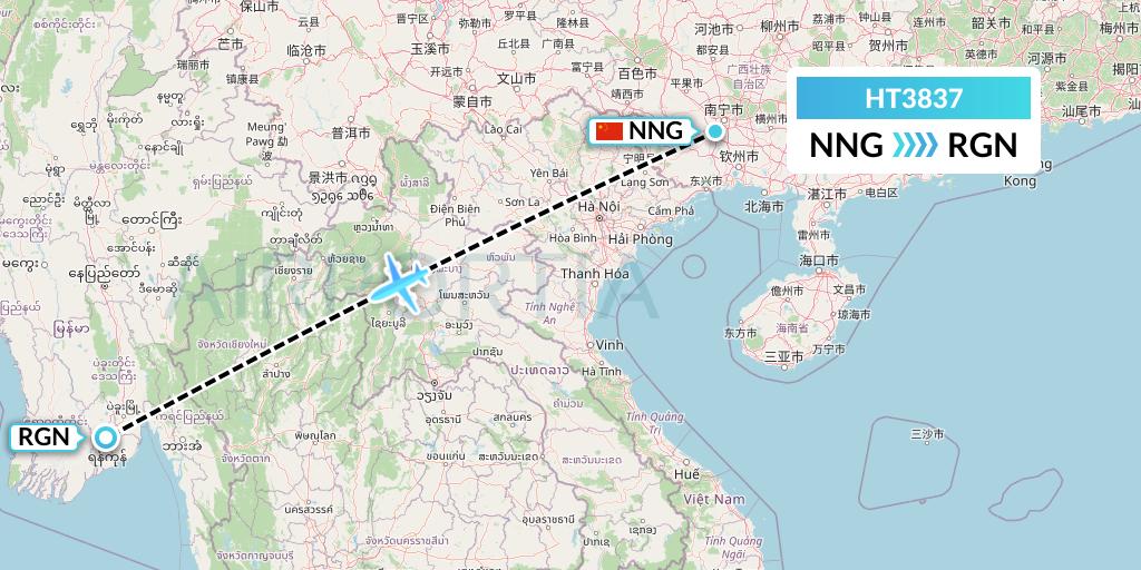 HT3837 Ningxia Cargo Airlines CO.,LTD Flight Map: Nanning to Yangon