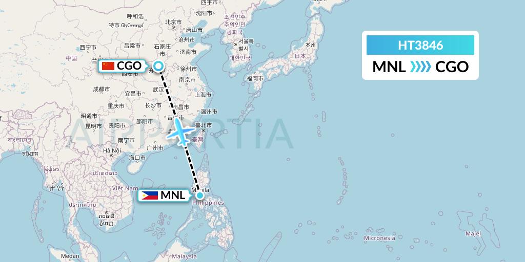 HT3846 Ningxia Cargo Airlines CO.,LTD Flight Map: Manila to Zhengzhou
