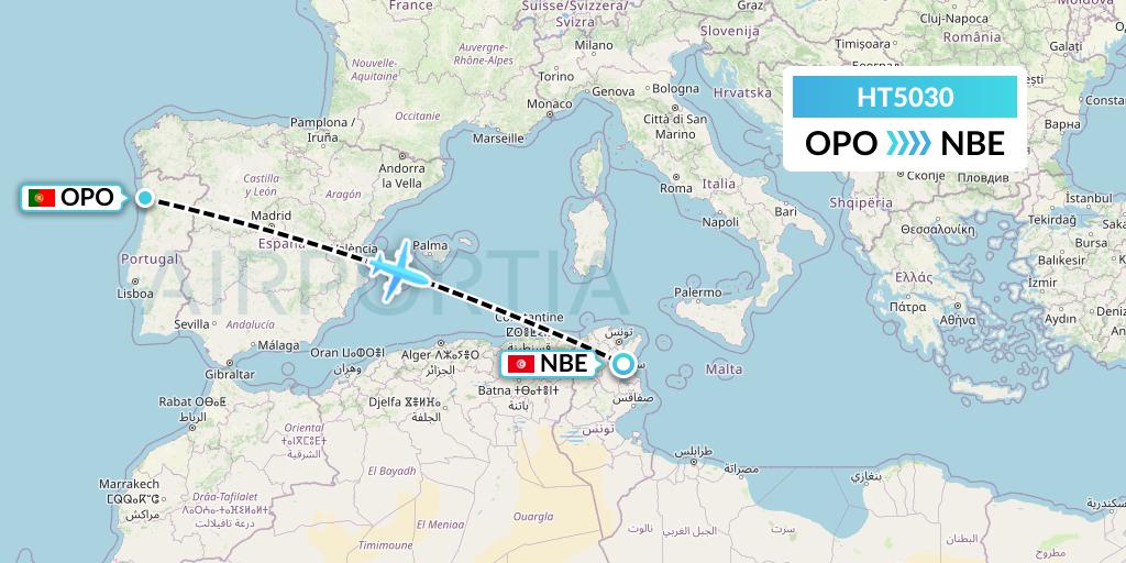HT5030 Ningxia Cargo Airlines CO.,LTD Flight Map: Porto to Enfidha