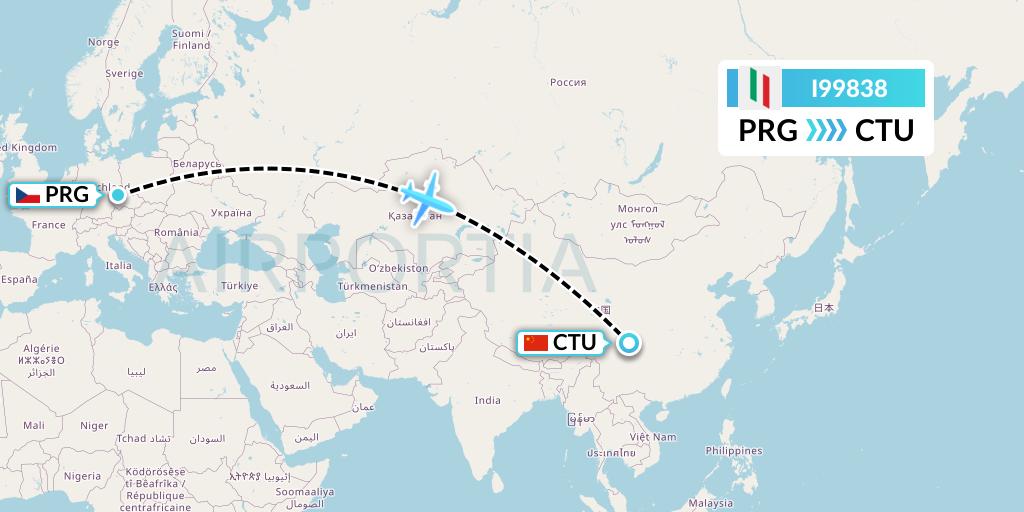 I99838 Air Italy Flight Map: Prague to Chengdu