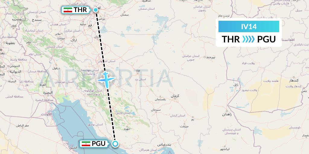 IV14 VVB Aviation Malta Flight Map: Tehran to Assaluyeh