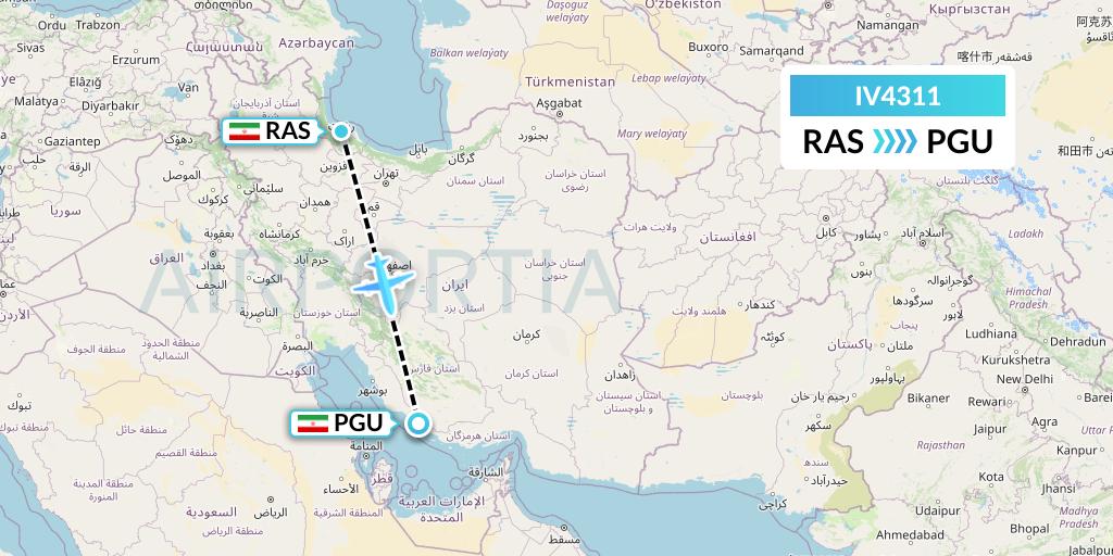 IV4311 VVB Aviation Malta Flight Map: Rasht to Assaluyeh