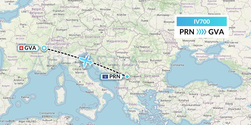 IV700 VVB Aviation Malta Flight Map: Pristina to Geneva