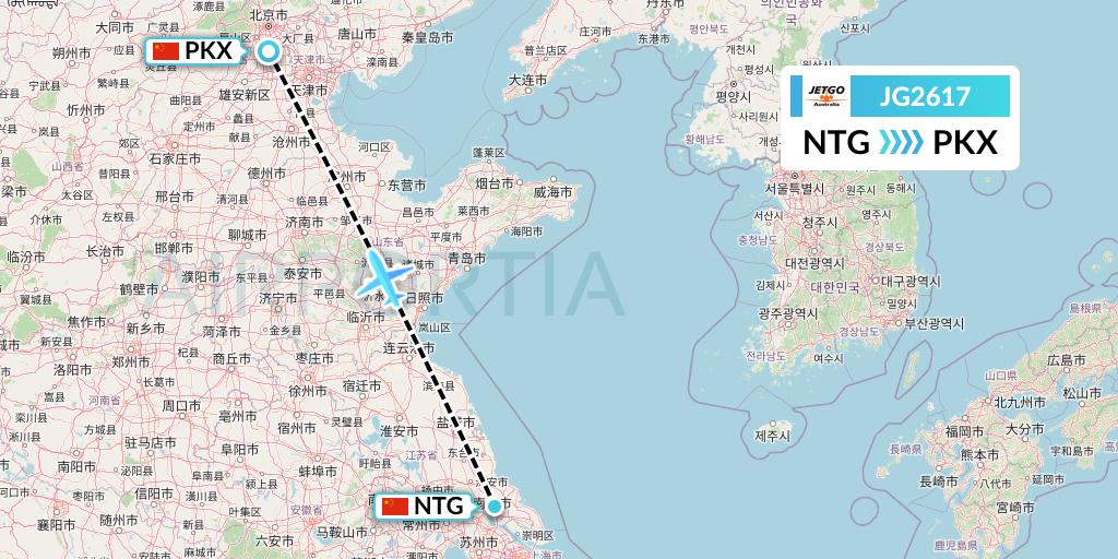 JG2617 JetGo Australia Flight Map: Nantong to Beijing