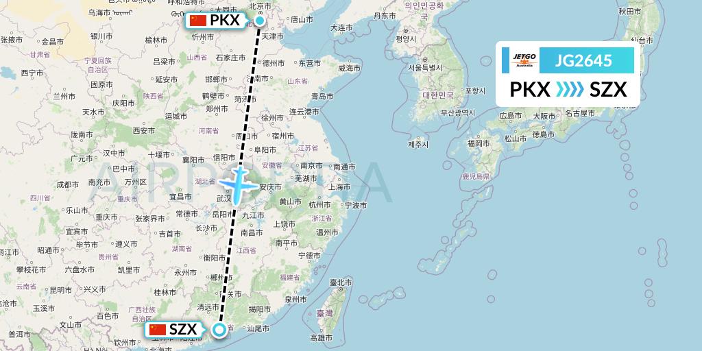 JG2645 JetGo Australia Flight Map: Beijing to Shenzhen