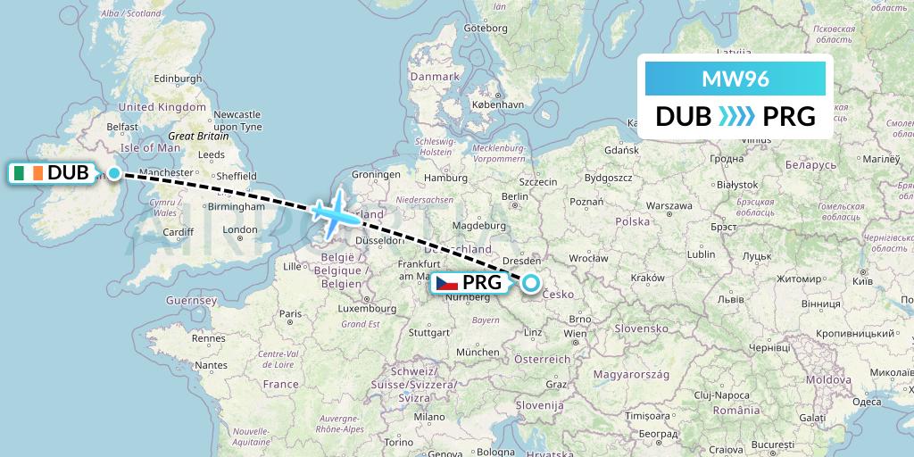MW96 Mokulele Flight Service Flight Map: Dublin to Prague