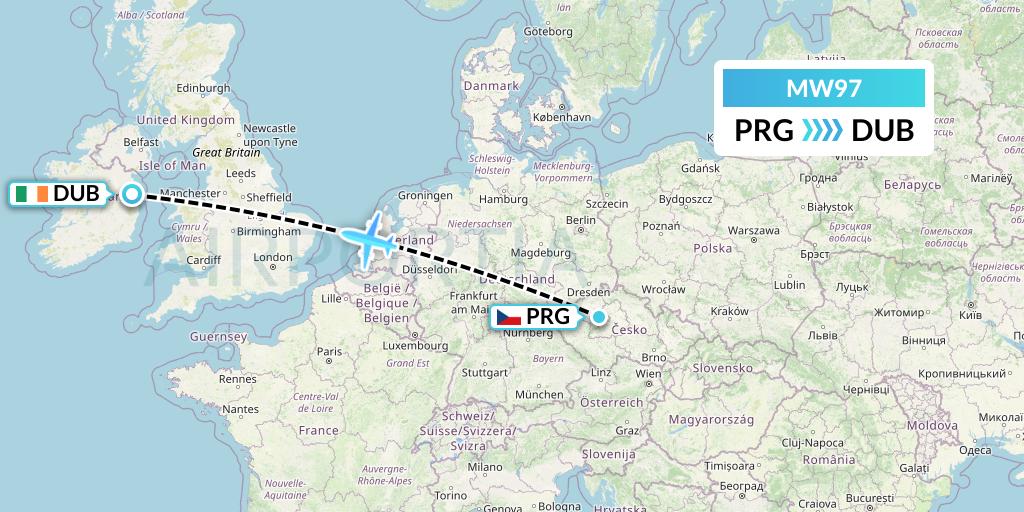 MW97 Mokulele Flight Service Flight Map: Prague to Dublin