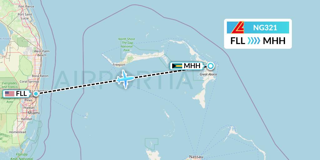 NG321 Aero Contractors Flight Map: Fort Lauderdale to Marsh Harbour