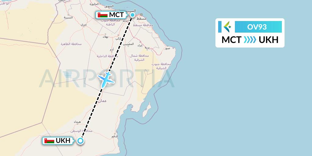 OV93 SalamAir Flight Map: Muscat to Mukhaizna