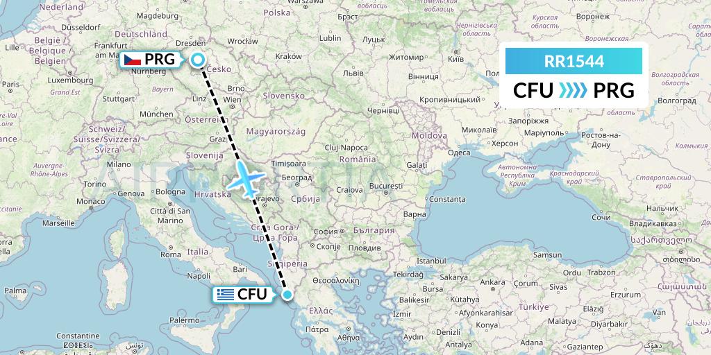 RR1544 Royal Air Force Flight Map: Corfu to Prague