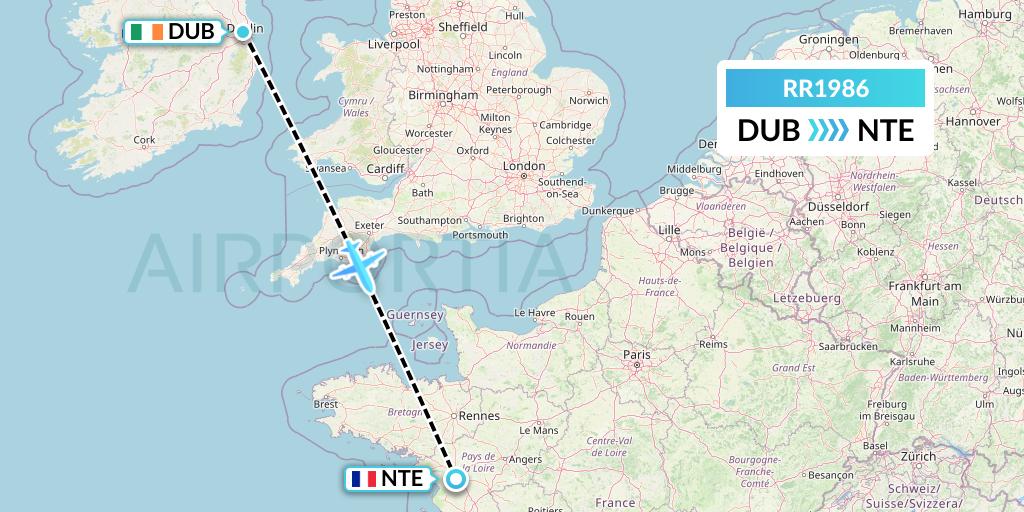 RR1986 Royal Air Force Flight Map: Dublin to Nantes