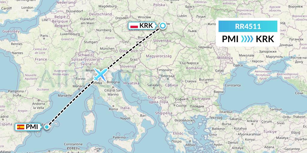 RR4511 Royal Air Force Flight Map: Palma de Mallorca to Krakow