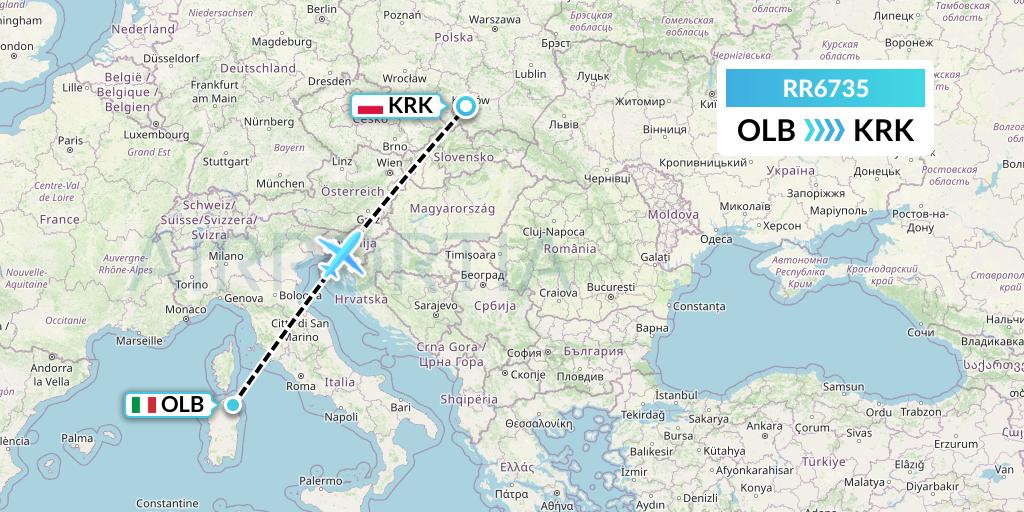 RR6735 Royal Air Force Flight Map: Olbia to Krakow
