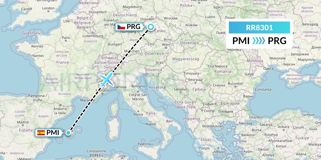 RR8301 Royal Air Force Flight Map: Palma de Mallorca to Prague