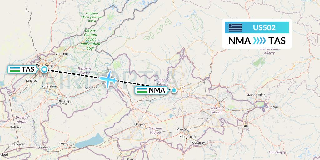 US502 US Airways Flight Map: Namangan to Tashkent
