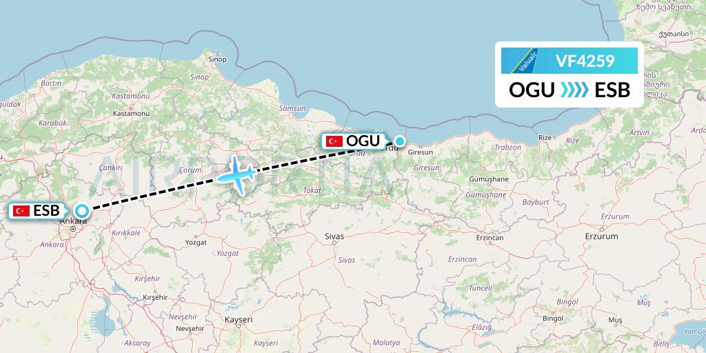 VF4259 ValuAir Flight Map: Ordu to Ankara