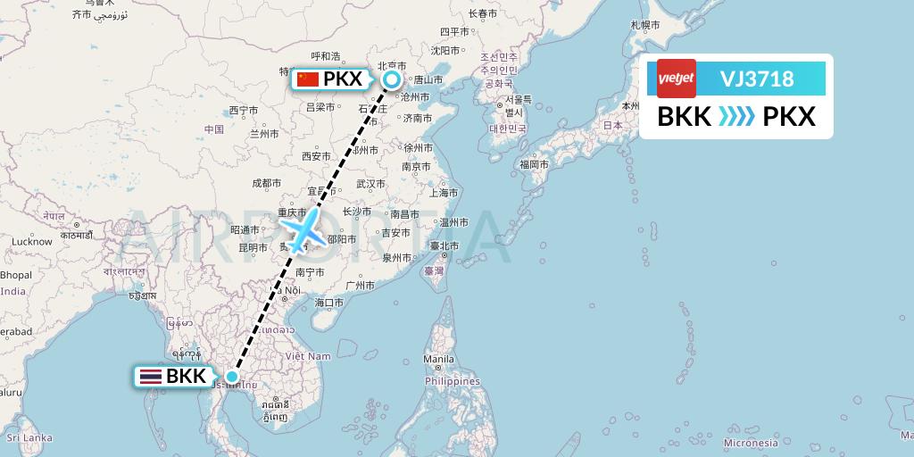 VJ3718 VietJet Air Flight Map: Bangkok to Beijing