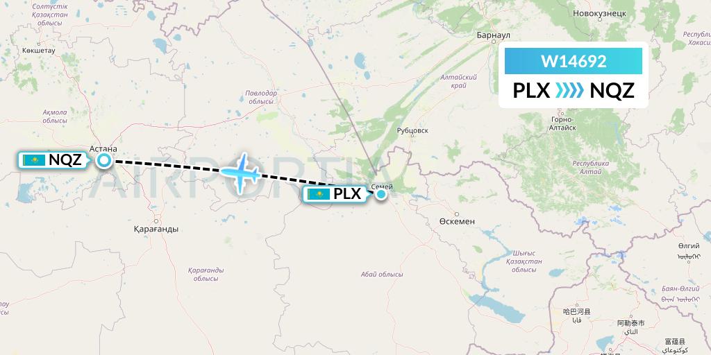 W14692 World Ticket Ltd Flight Map: Semipalatinsk to Astana
