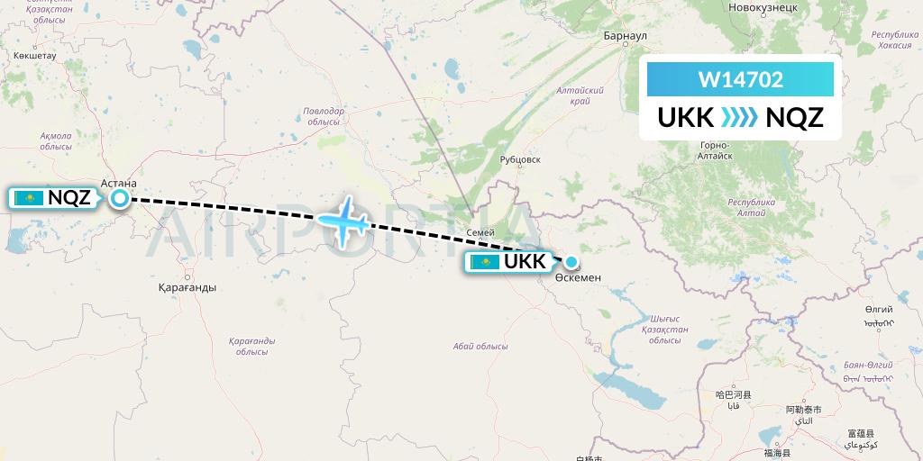 W14702 World Ticket Ltd Flight Map: Oskemen to Astana