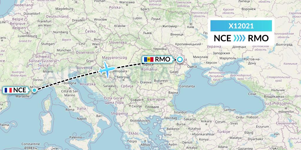 X12021 Nik Airways Flight Map: Nice to Chisinau